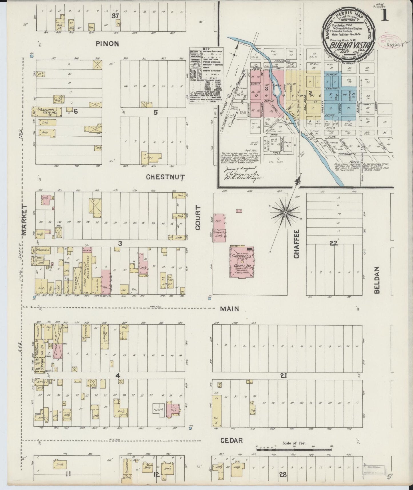 Sanborn Fire Insurance Map from Buena Vista, Chaffee County, Colorado (1890), Sheet #0001 - Historic Sanborn Fire Insurance Map Print, vintage old map wall art, antique decor, genealogy gift, Colorado Colorado map