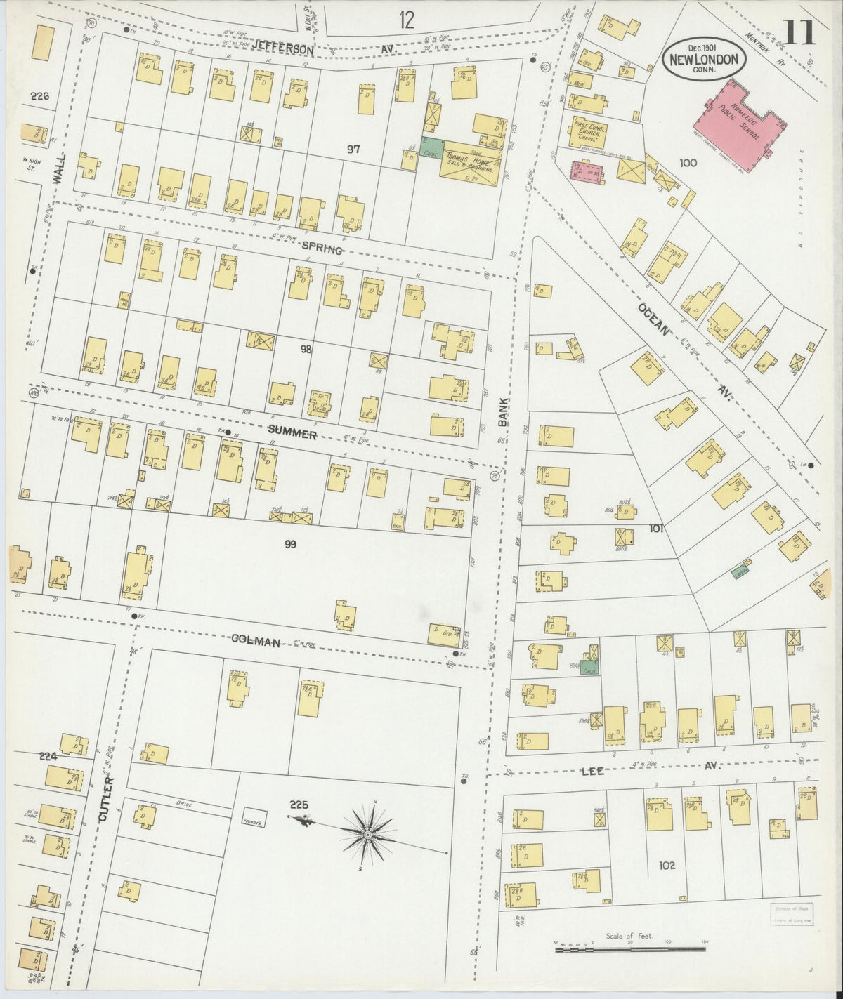 Sanborn Fire Insurance Map from New London, New London County, Connecticut (1901), Sheet #0011 - Historic Sanborn Fire Insurance Map Print, vintage old map wall art, antique decor, genealogy gift, Connecticut Connecticut map