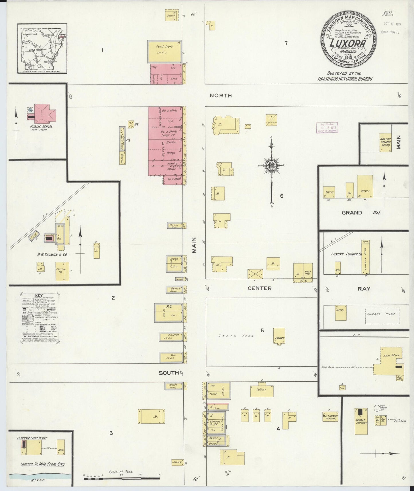 Sanborn Fire Insurance Map from Luxora, Mississippi County, Arkansas (1913), Sheet #0001 - Historic Sanborn Fire Insurance Map Print, vintage old map wall art, antique decor, genealogy gift, Arkansas Arkansas map