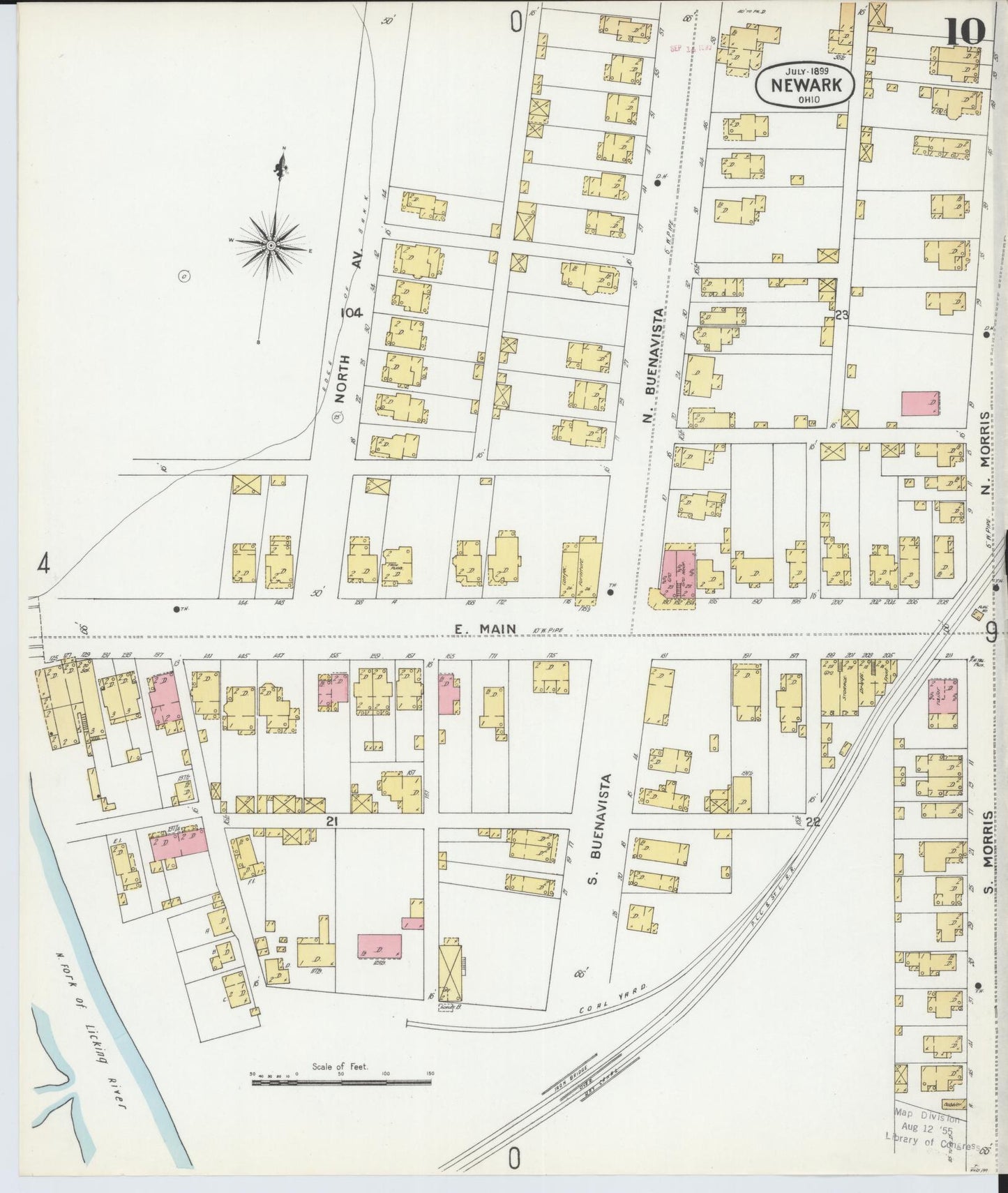 Sanborn Fire Insurance Map from Newark, Licking County, Ohio (1899), Sheet #0010 - Historic Sanborn Fire Insurance Map Print, vintage old map wall art, antique decor, genealogy gift, Ohio Ohio map