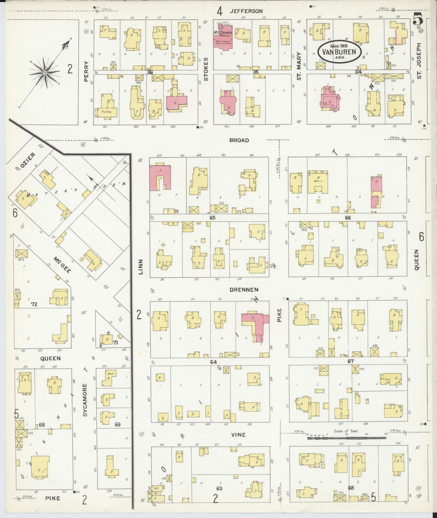 Sanborn Fire Insurance Map from Van Buren, Crawford County, Arkansas (1909), Sheet #0005 - Historic Sanborn Fire Insurance Map Print, vintage old map wall art, antique decor, genealogy gift, Arkansas Arkansas map