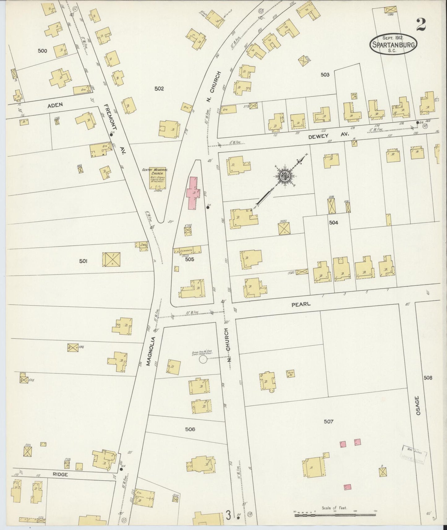 Sanborn Fire Insurance Map from Spartanburg, Spartanburg County, South Carolina (1912), Sheet #0002 - Historic Sanborn Fire Insurance Map Print, vintage old map wall art, antique decor, genealogy gift, South Carolina South Carolina map