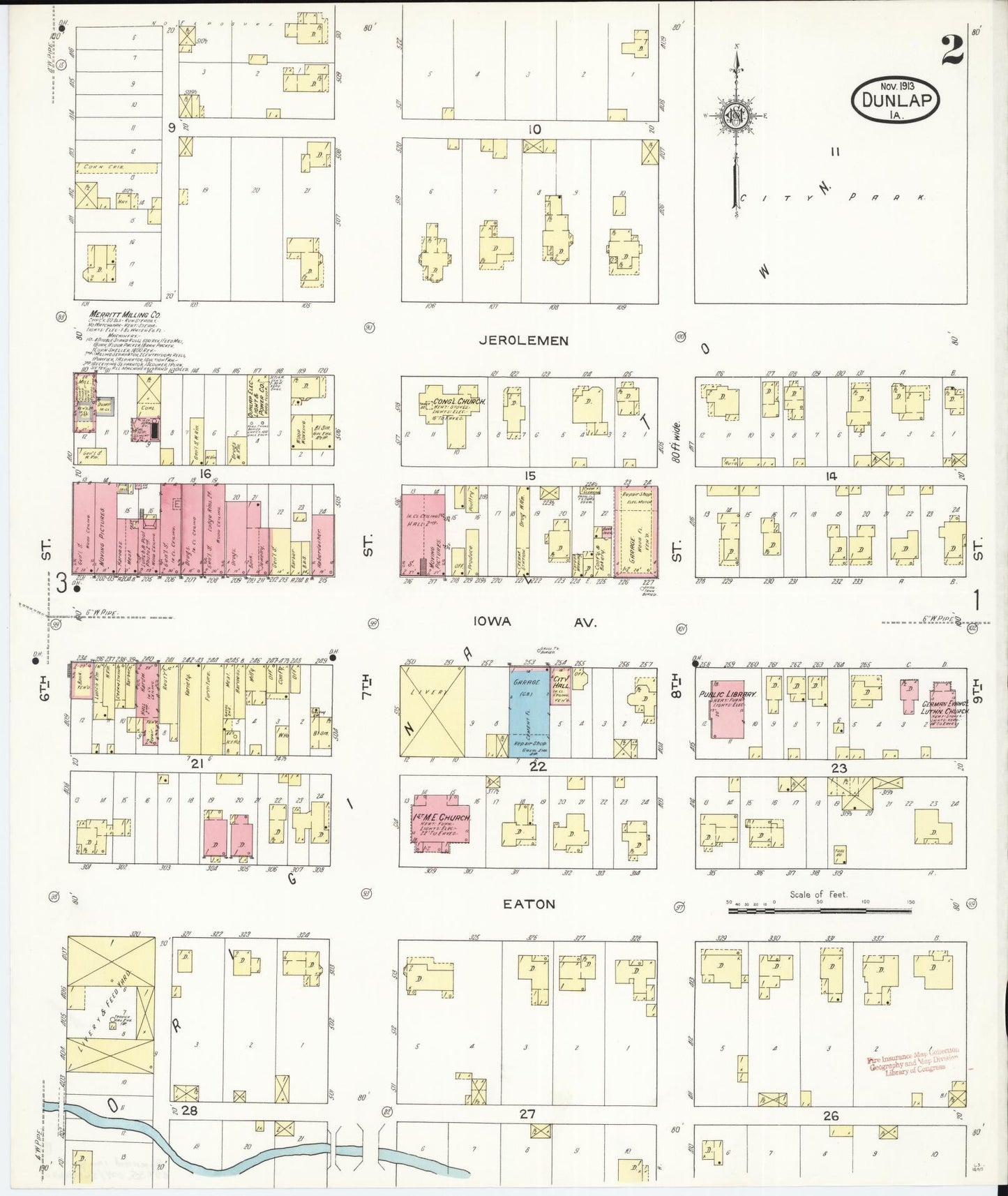 Sanborn Fire Insurance Map from Dunlap, Harrison County, Iowa (1913), Sheet #0002 - Historic Sanborn Fire Insurance Map Print, vintage old map wall art