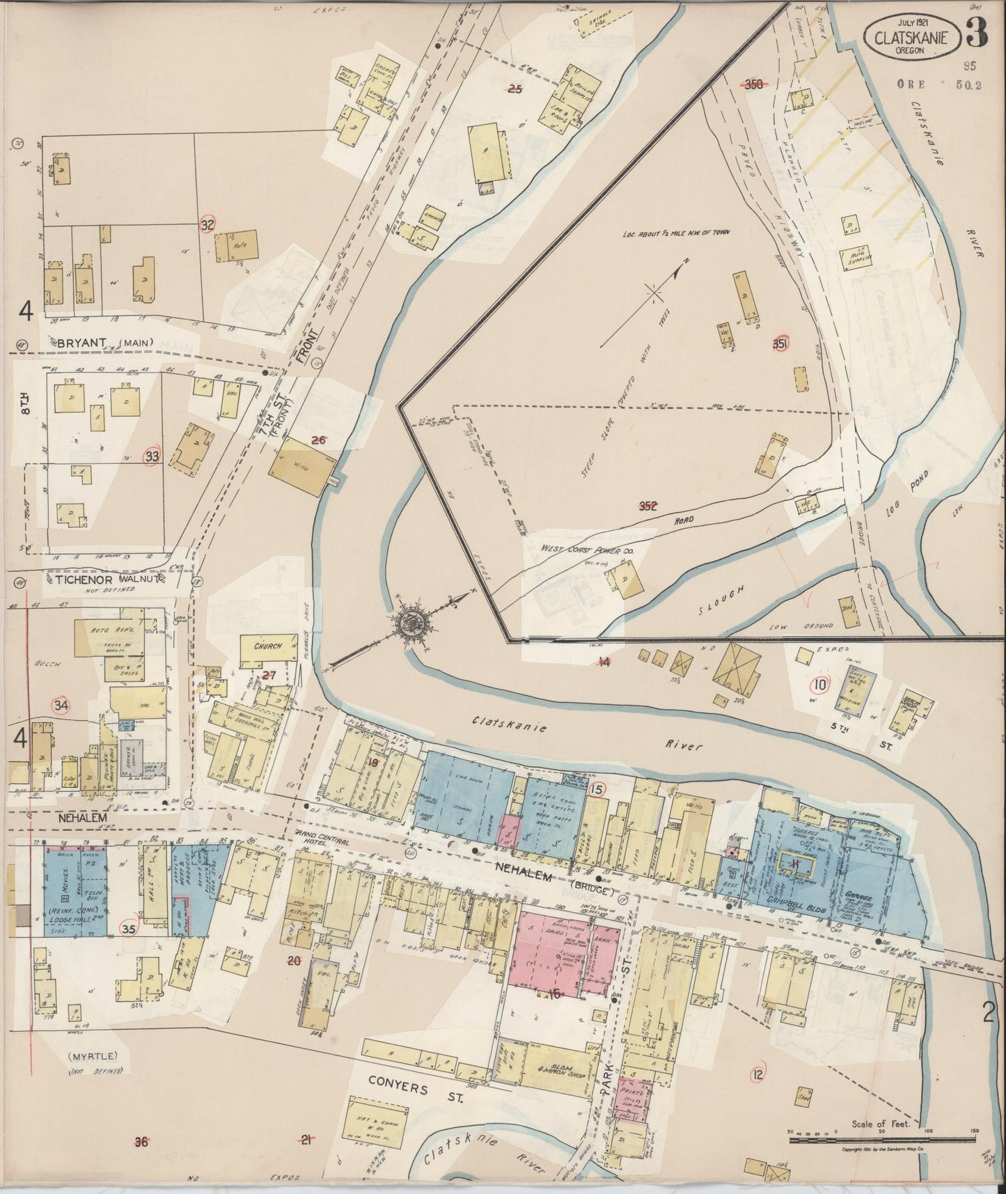 Sanborn Fire Insurance Map from Clatskanie, Columbia County, Oregon (1943), Sheet #0003 - Historic Sanborn Fire Insurance Map Print, vintage old map wall art, antique decor, genealogy gift, Oregon Oregon map