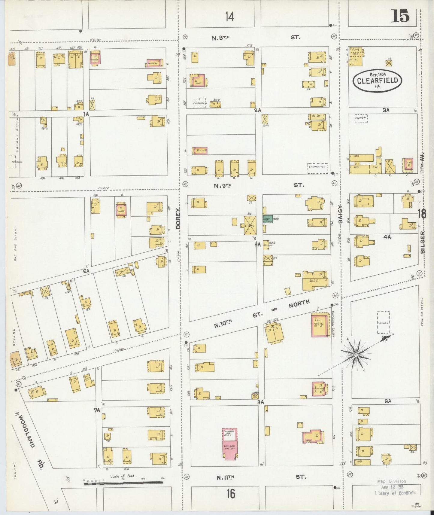 Sanborn Fire Insurance Map from Clearfield, Clearfield County, Pennsylvania (1904), Sheet #0015 - Historic Sanborn Fire Insurance Map Print, vintage old map wall art, antique decor, genealogy gift, Pennsylvania Pennsylvania map