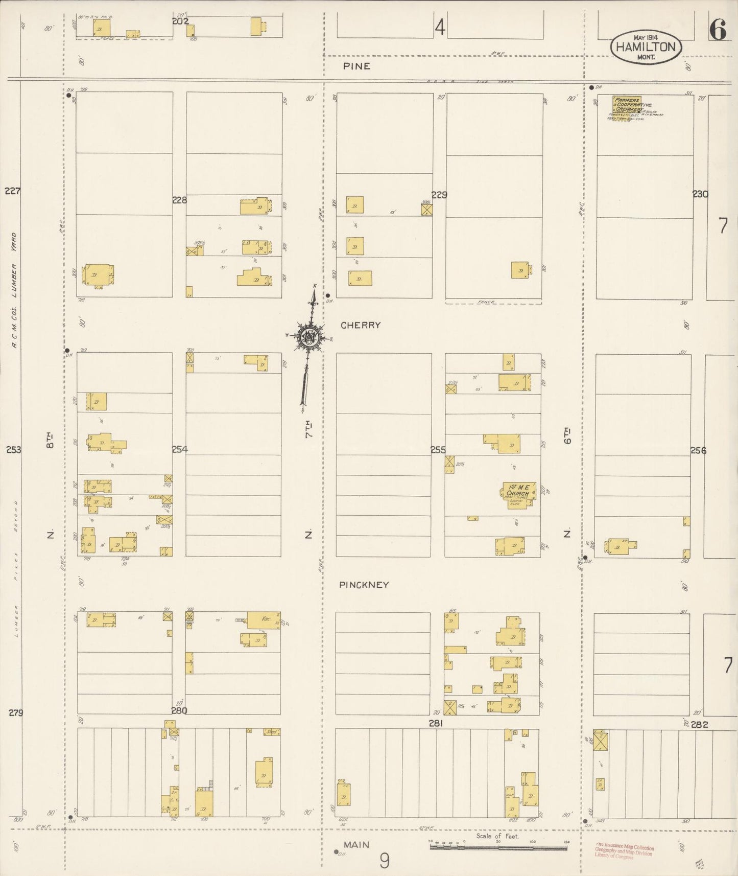 Sanborn Fire Insurance Map from Hamilton, Ravalli County, Montana (1914), Sheet #0006 - Historic Sanborn Fire Insurance Map Print, vintage old map wall art, antique decor, genealogy gift, Montana Montana map