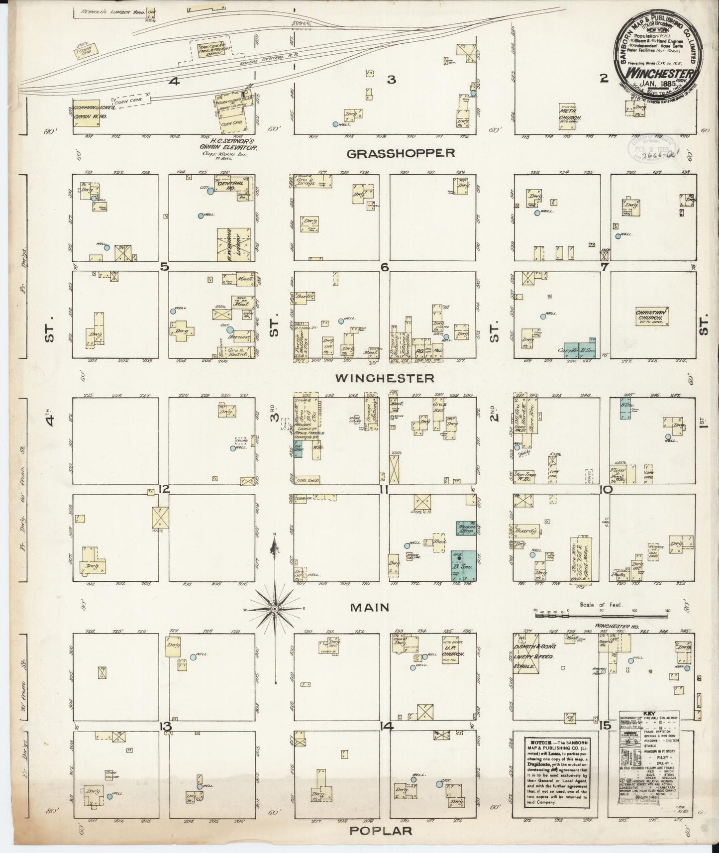 Sanborn Fire Insurance Map from Winchester, Jefferson County, Kansas (1885), Sheet #0001 - Historic Sanborn Fire Insurance Map Print, vintage old map wall art, antique decor, genealogy gift, Kansas Kansas map