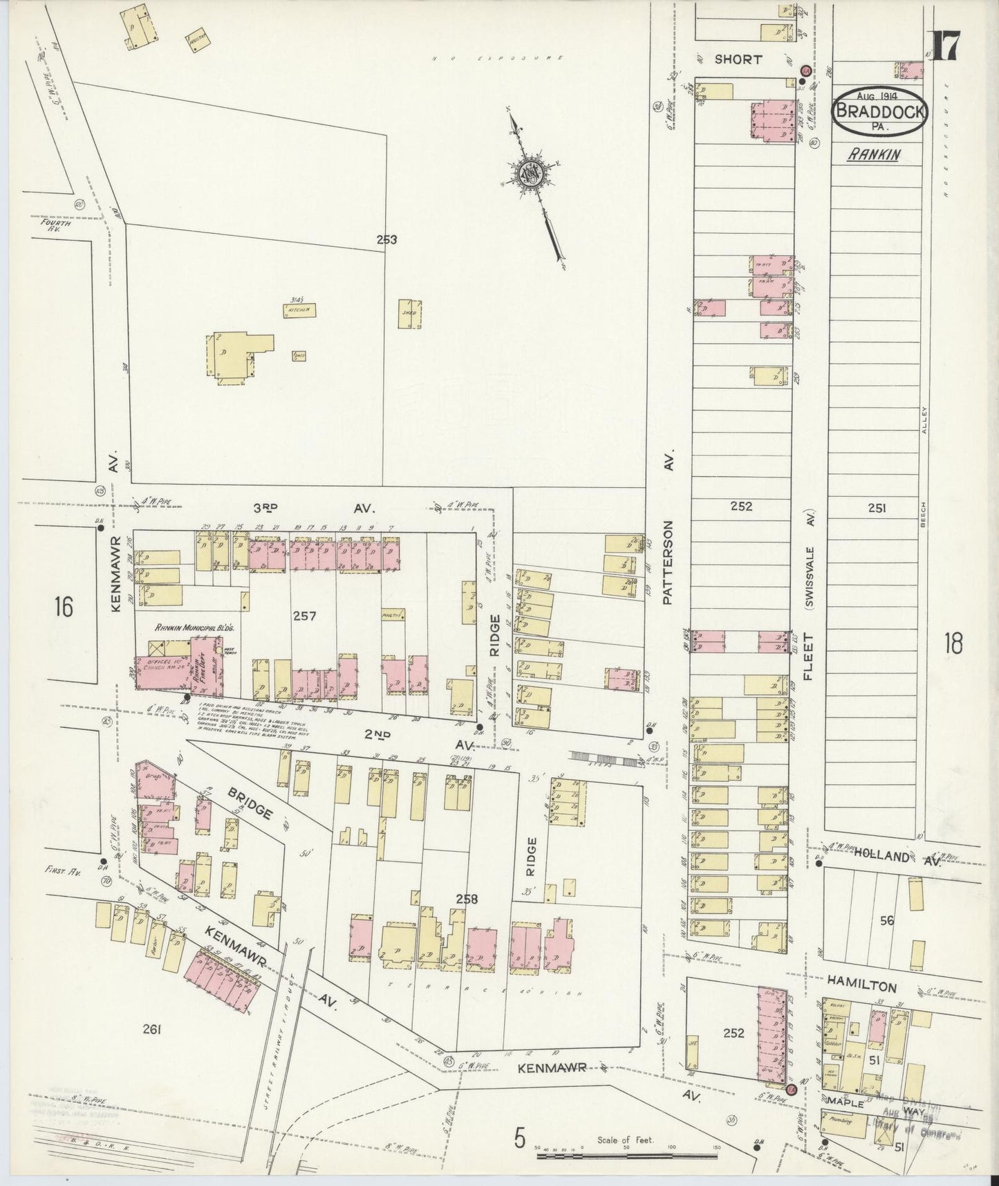 Sanborn Fire Insurance Map from Braddock, Allegheny County, Pennsylvania (1914), Sheet #0017 - Historic Sanborn Fire Insurance Map Print, vintage old map wall art, antique decor, genealogy gift, Pennsylvania Pennsylvania map
