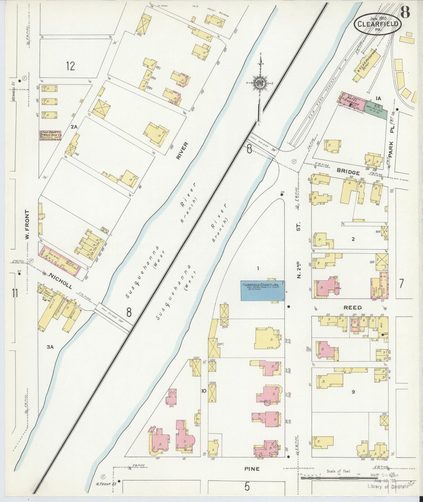 Sanborn Fire Insurance Map from Clearfield, Clearfield County, Pennsylvania (1911), Sheet #0008 - Historic Sanborn Fire Insurance Map Print, vintage old map wall art, antique decor, genealogy gift, Pennsylvania Pennsylvania map