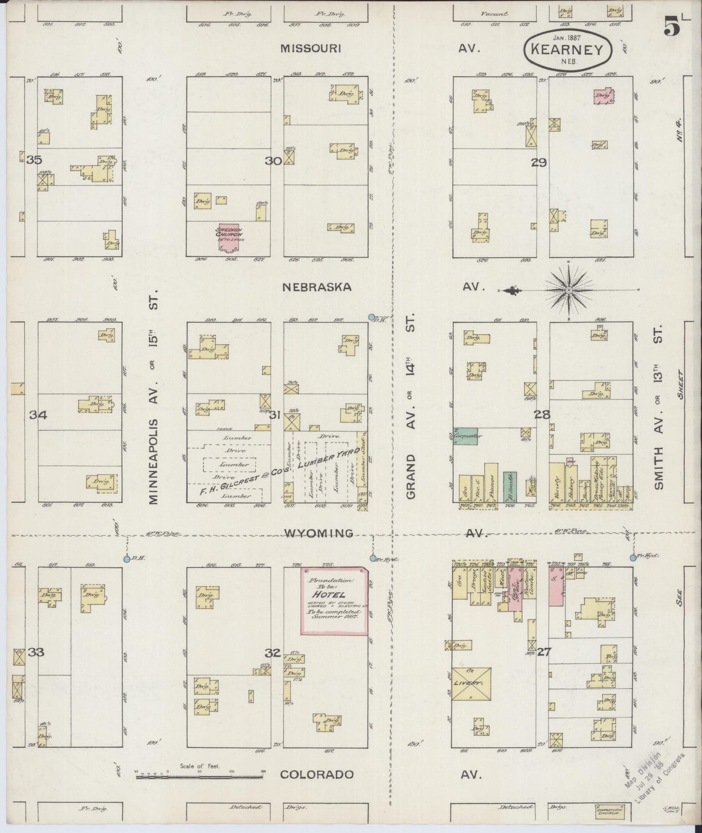 Sanborn Fire Insurance Map from Kearney, Buffalo County, Nebraska (1887), Sheet #0005 - Historic Sanborn Fire Insurance Map Print, vintage old map wall art, antique decor, genealogy gift, Nebraska Nebraska map