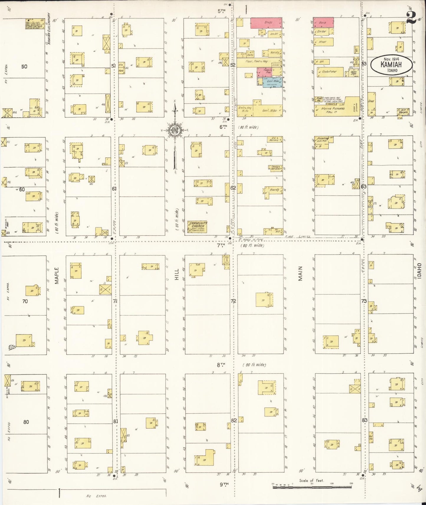 Sanborn Fire Insurance Map from Kamiah, Lewis County, Idaho (1914), Sheet #0002 - Complete Map Set gallery image, historic Sanborn map, vintage wall art, Idaho Idaho