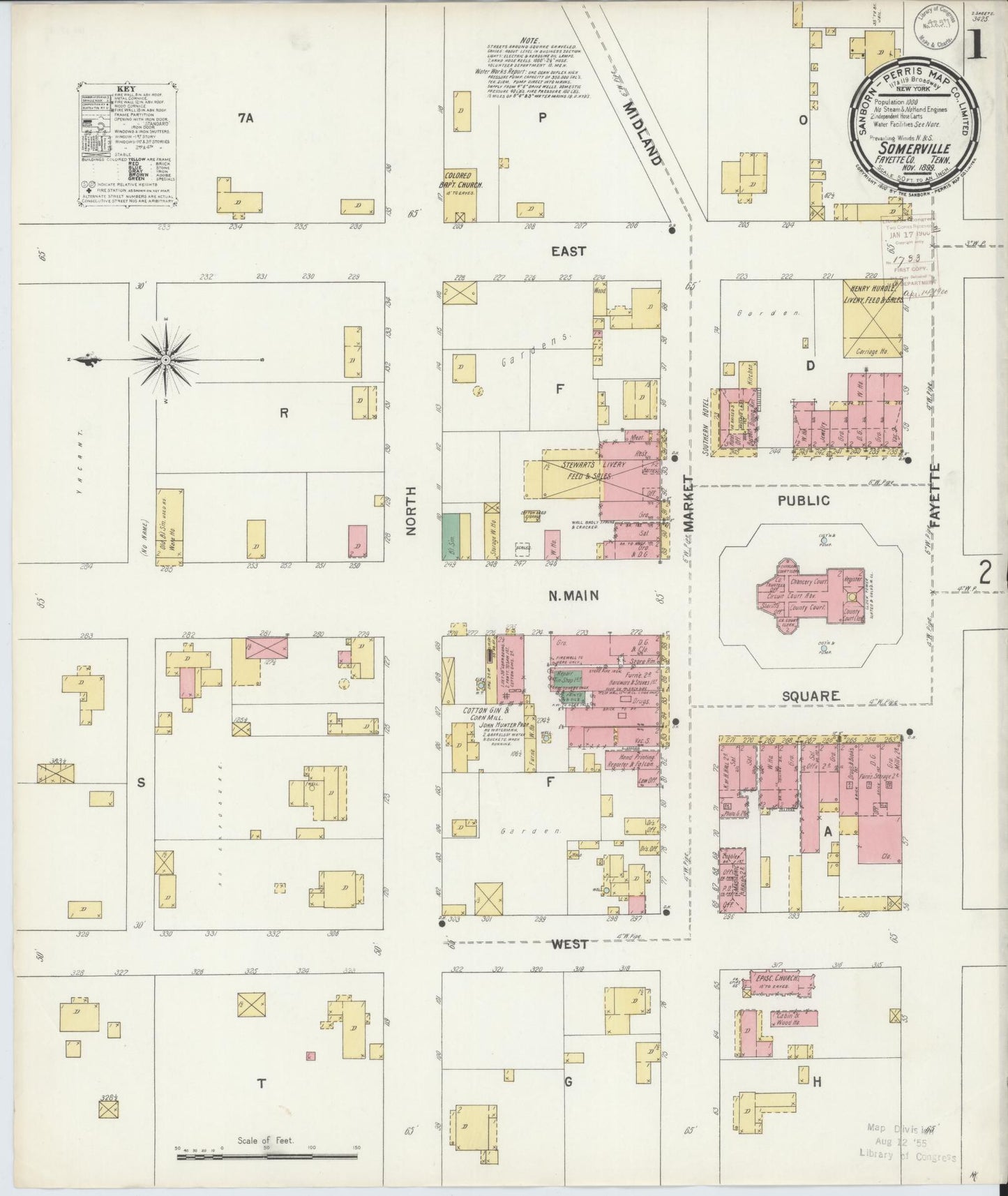Sanborn Fire Insurance Map from Somerville, Fayette County, Tennessee. (1899) – Historic Sanborn Fire Insurance Map Print