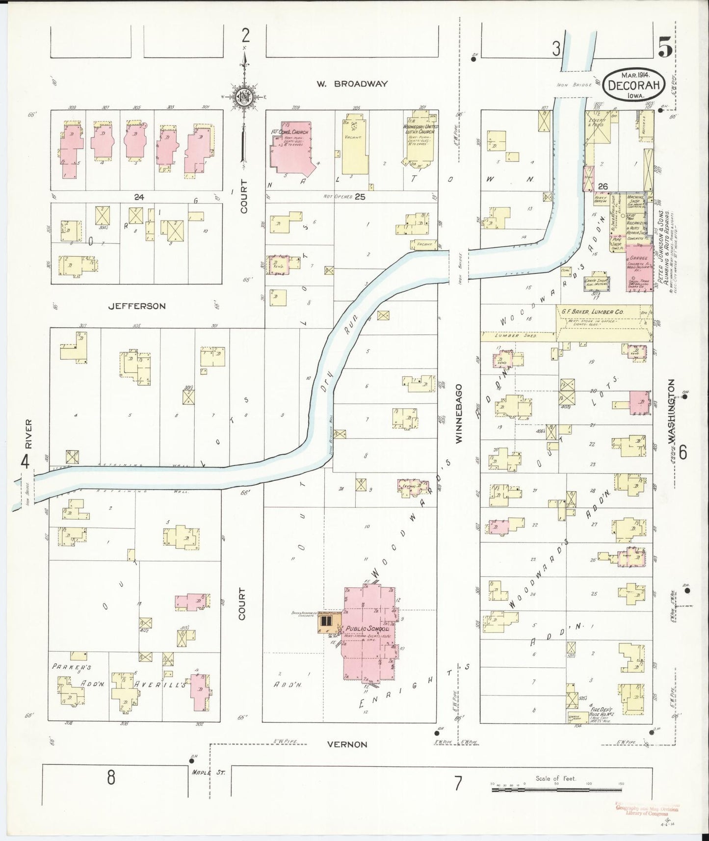 Sanborn Fire Insurance Map from Decorah, Winneshiek County, Iowa (1914), Sheet #0005 - Historic Sanborn Fire Insurance Map Print, vintage old map wall art