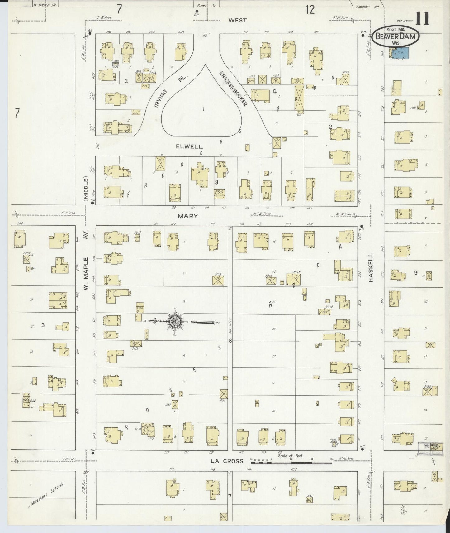 Sanborn Fire Insurance Map from Beaver Dam, Dodge County, Wisconsin (1914), Sheet #0011 - Historic Sanborn Fire Insurance Map Print, vintage old map wall art, antique decor, genealogy gift, Wisconsin Wisconsin map