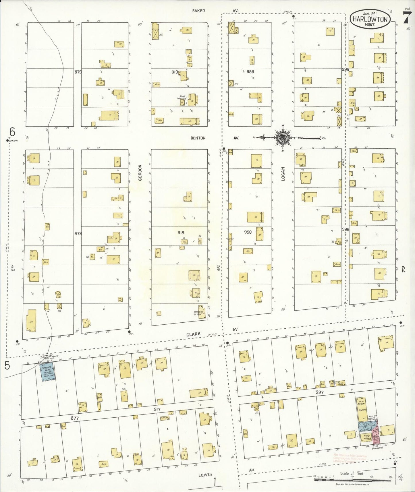 Sanborn Fire Insurance Map from Harlowton, Wheatland County, Montana (1921), Sheet #0007 - Historic Sanborn Fire Insurance Map Print, vintage old map wall art, antique decor, genealogy gift, Montana Montana map