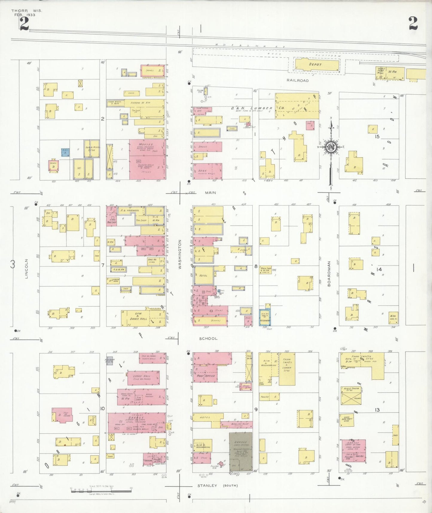 Sanborn Fire Insurance Map from Thorpe, Clark County, Wisconsin (1933), Sheet #0002 - Historic Sanborn Fire Insurance Map Print, vintage old map wall art, antique decor, genealogy gift, Wisconsin Wisconsin map