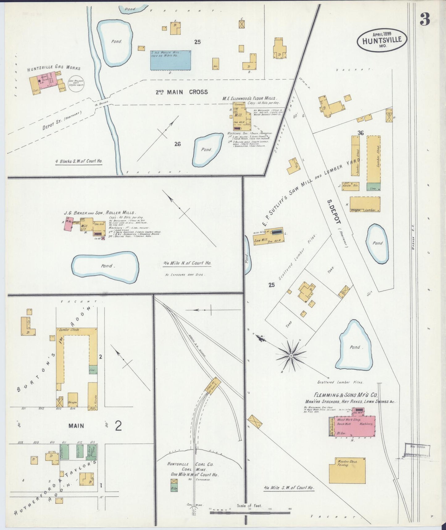 Sanborn Fire Insurance Map from Huntsville, Randolph County, Missouri (1899), Sheet #0003 - Complete Map Set gallery image, historic Sanborn map, vintage wall art, Missouri Missouri