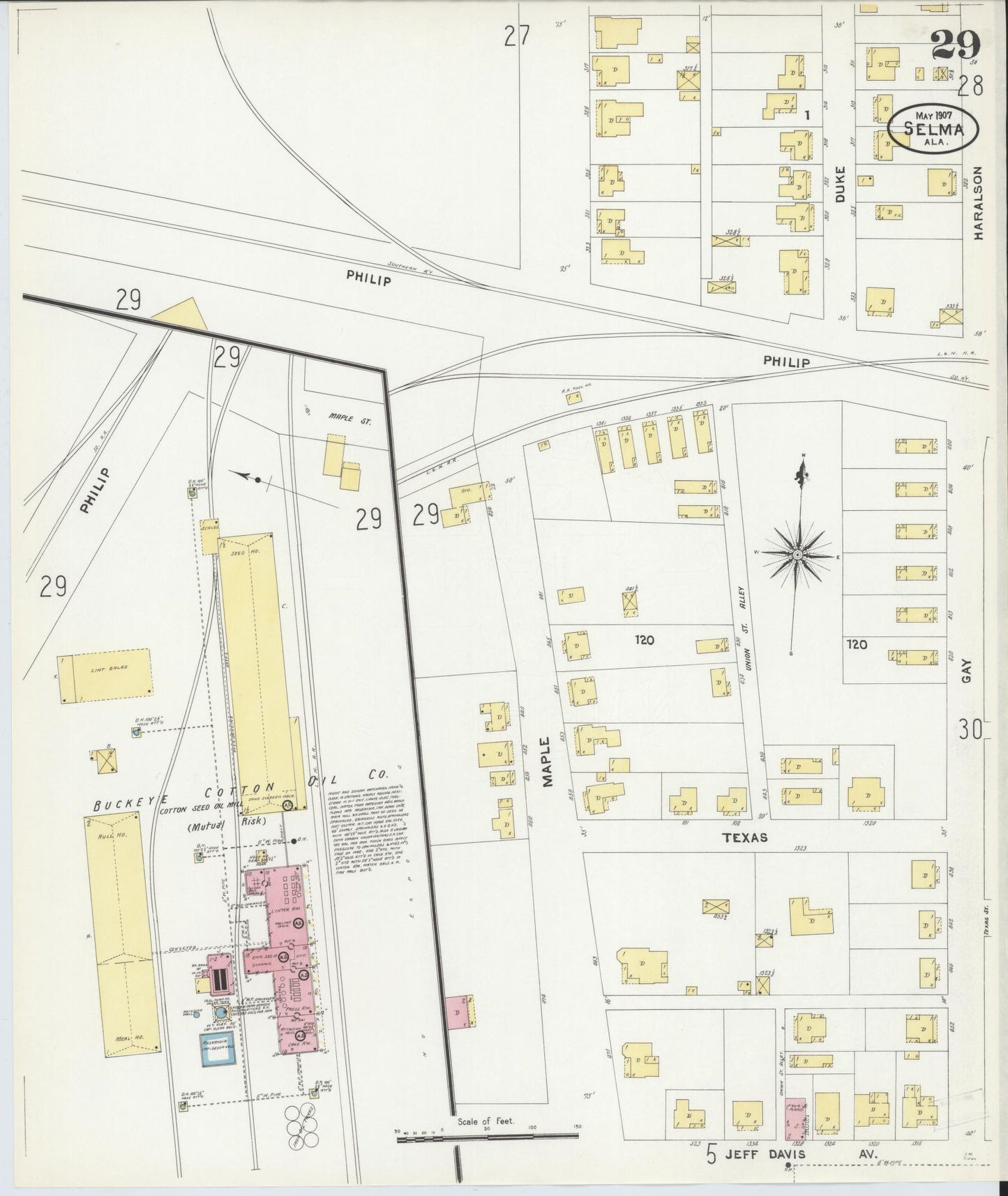 Sanborn Fire Insurance Map from Selma, Dallas County, Alabama (1907), Sheet #0029 - Historic Sanborn Fire Insurance Map Print, vintage old map wall art, antique decor, genealogy gift, Alabama Alabama map