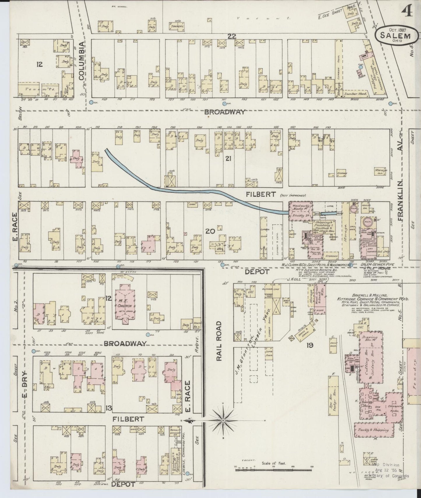 Sanborn Fire Insurance Map from Salem, Columbiana County, Ohio (1887), Sheet #0004 - Historic Sanborn Fire Insurance Map Print, vintage old map wall art, antique decor, genealogy gift, Ohio Ohio map