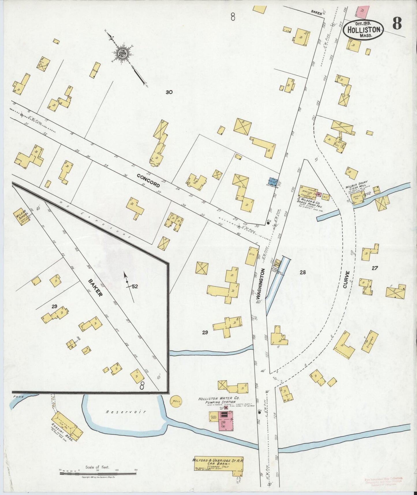 Sanborn Fire Insurance Map from Holliston, Middlesex County, Massachusetts (1919), Sheet #0008 - Complete Map Set gallery image, historic Sanborn map, vintage wall art, Massachusetts Massachusetts