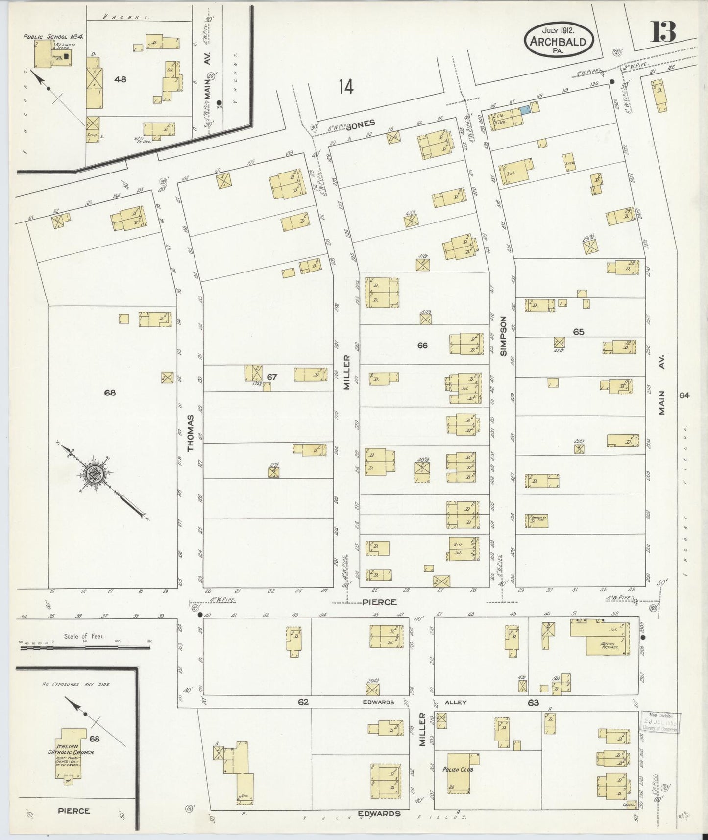 Sanborn Fire Insurance Map from Archbald, Lackawanna County, Pennsylvania (1912), Sheet #0013 - Historic Sanborn Fire Insurance Map Print, vintage old map wall art, antique decor, genealogy gift, Pennsylvania Pennsylvania map