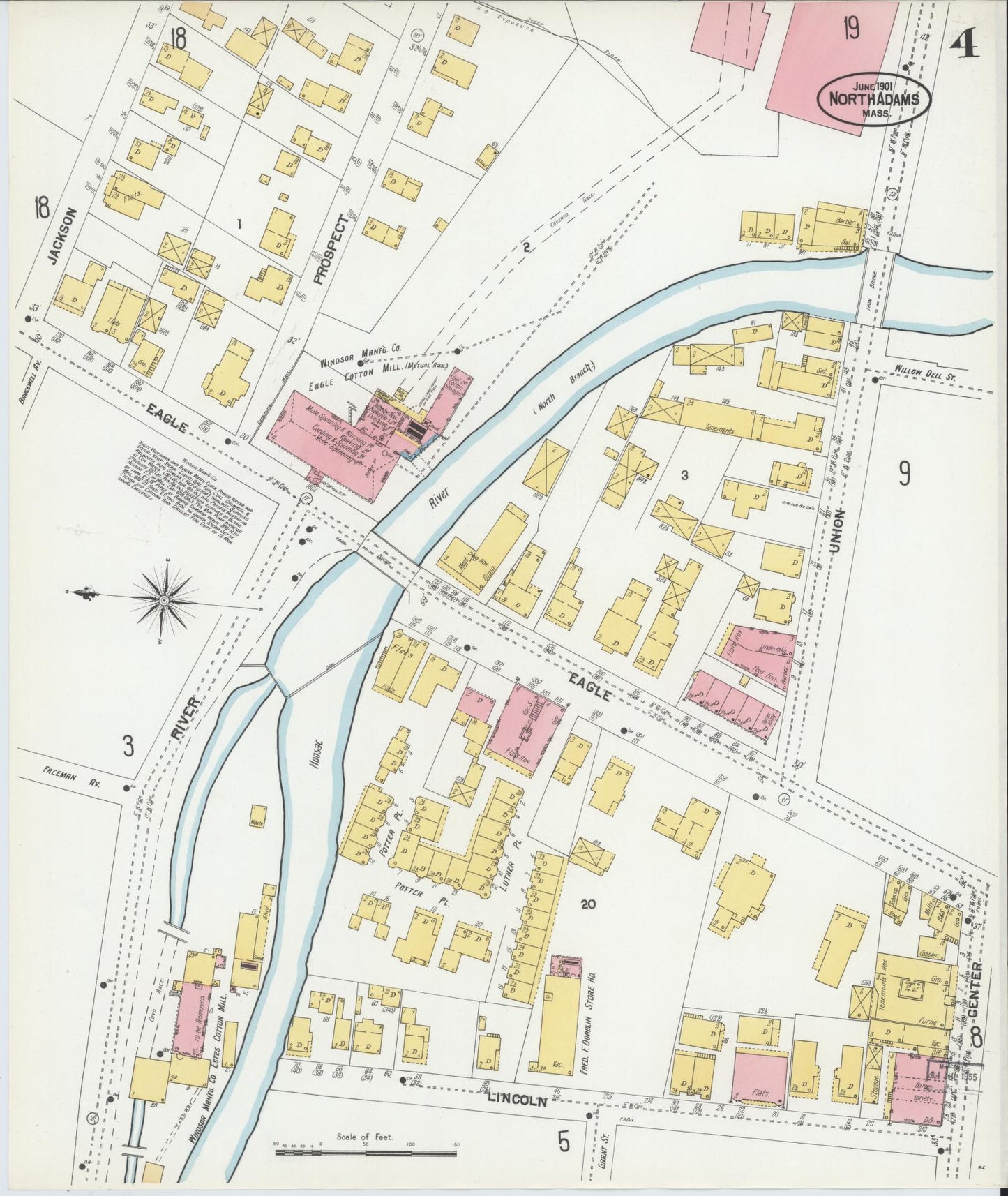 Sanborn Fire Insurance Map from North Adams, Berkshire County, Massachusetts (1901), Sheet #0004 - Historic Sanborn Fire Insurance Map Print, vintage old map wall art, antique decor, genealogy gift, Massachusetts Massachusetts map