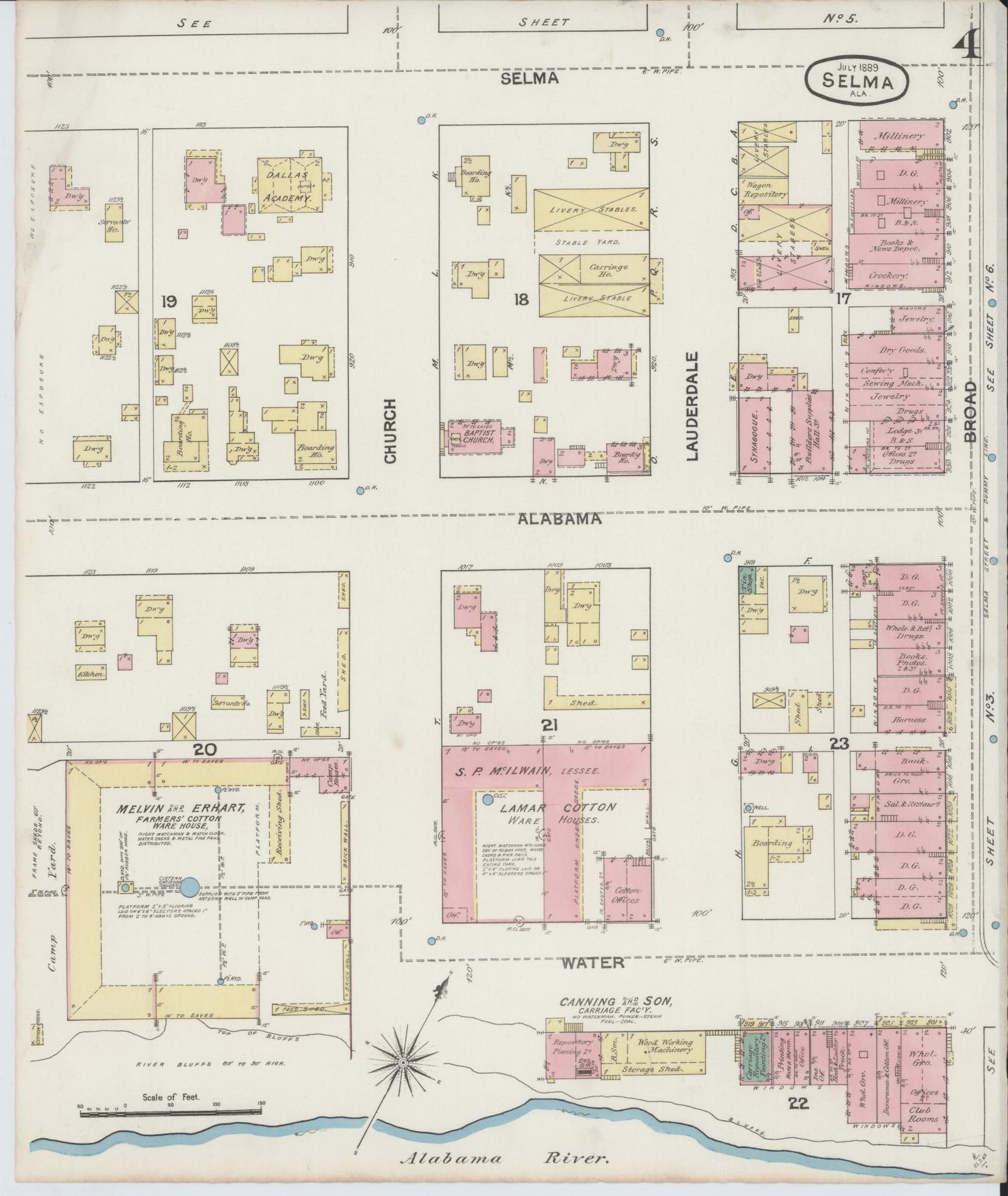 Sanborn Fire Insurance Map from Selma, Dallas County, Alabama (1889), Sheet #0004 - Historic Sanborn Fire Insurance Map Print, vintage old map wall art, antique decor, genealogy gift, Alabama Alabama map