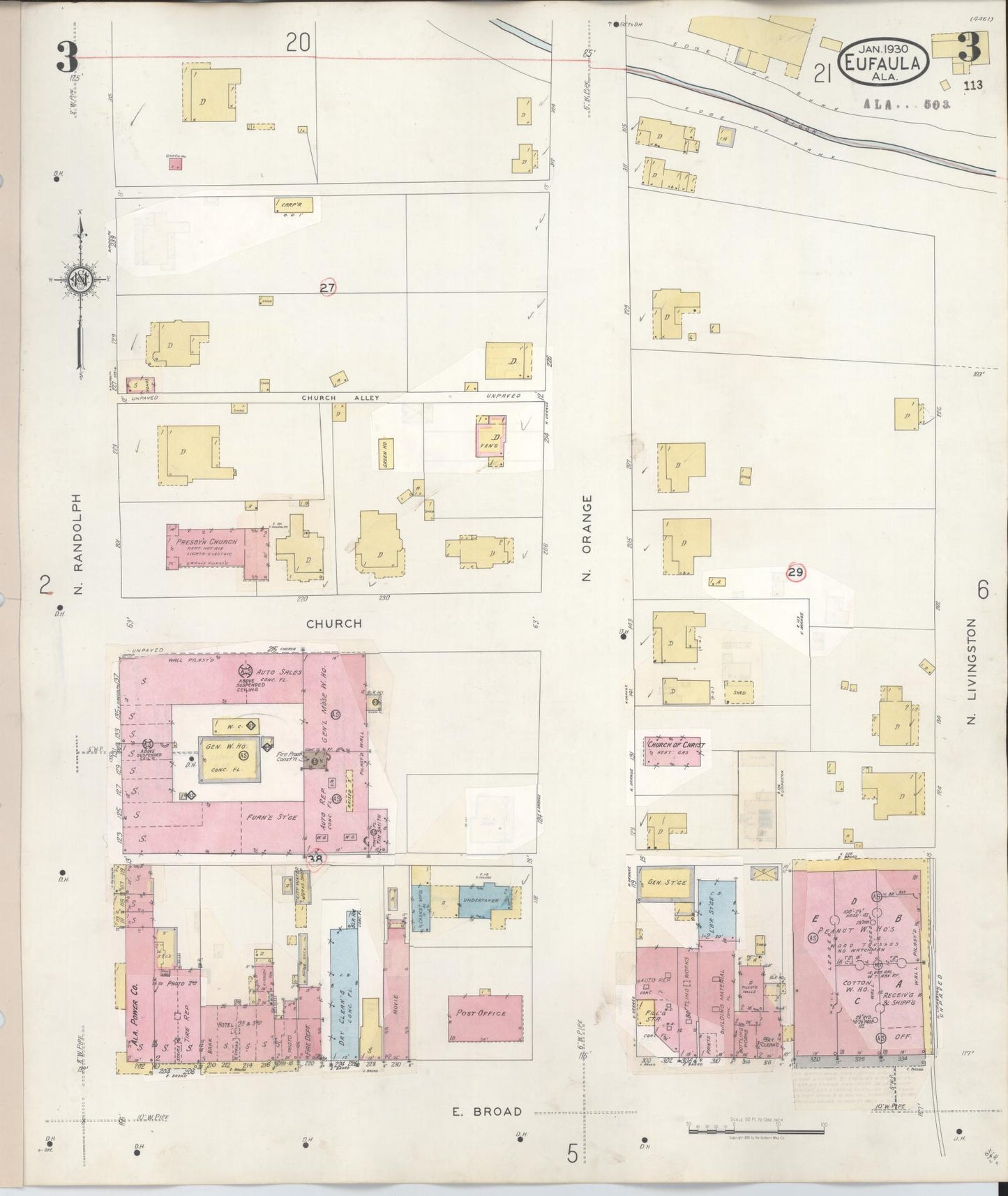 Sanborn Fire Insurance Map from Eufaula, Barbour County, Alabama (1950), Sheet #0003 - Historic Sanborn Fire Insurance Map Print, vintage old map wall art, antique decor, genealogy gift, Alabama Alabama map