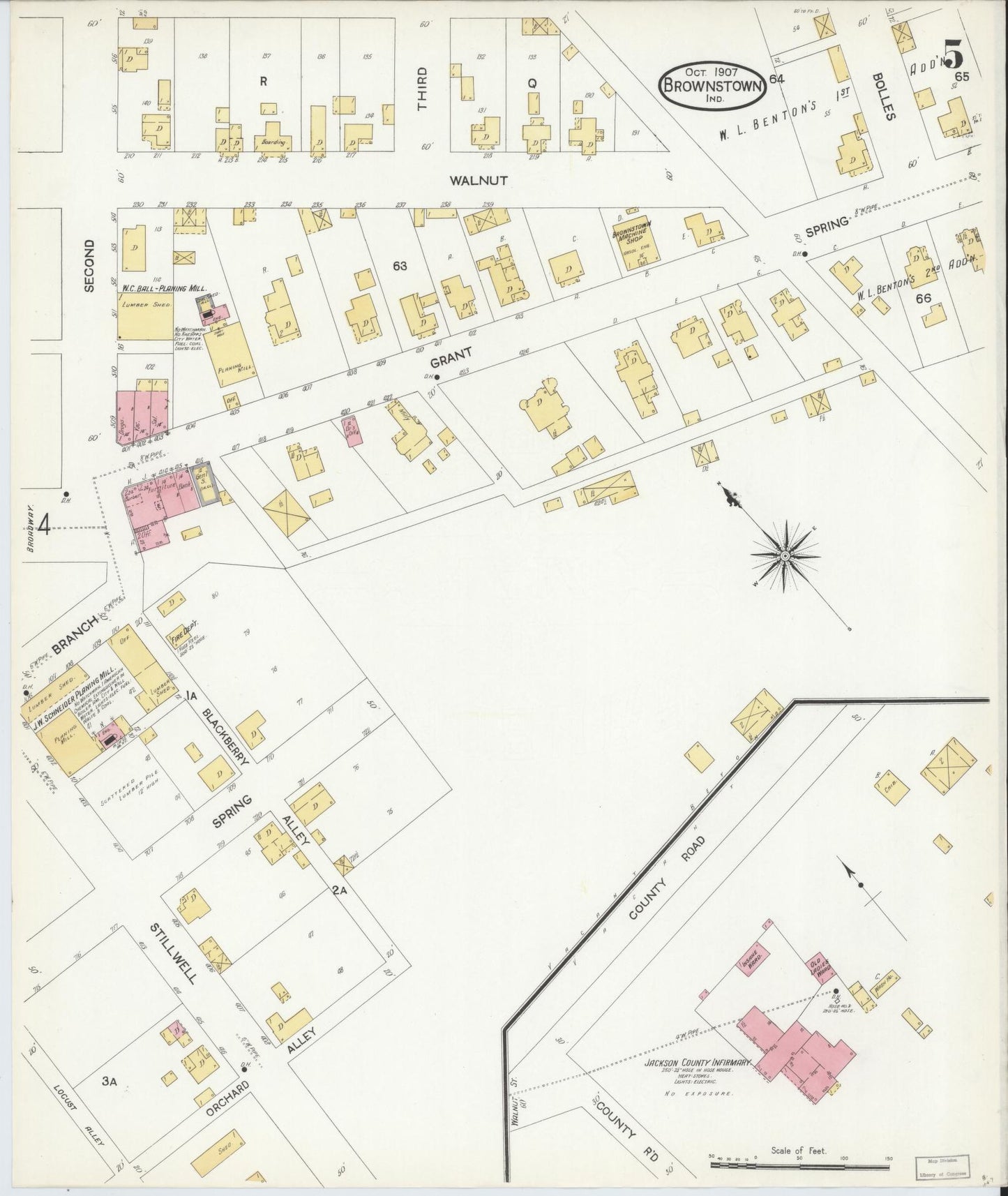 Sanborn Fire Insurance Map from Brownstown, Jackson County, Indiana (1907), Sheet #0005 - Complete Map Set gallery image, historic Sanborn map, vintage wall art, Indiana Indiana