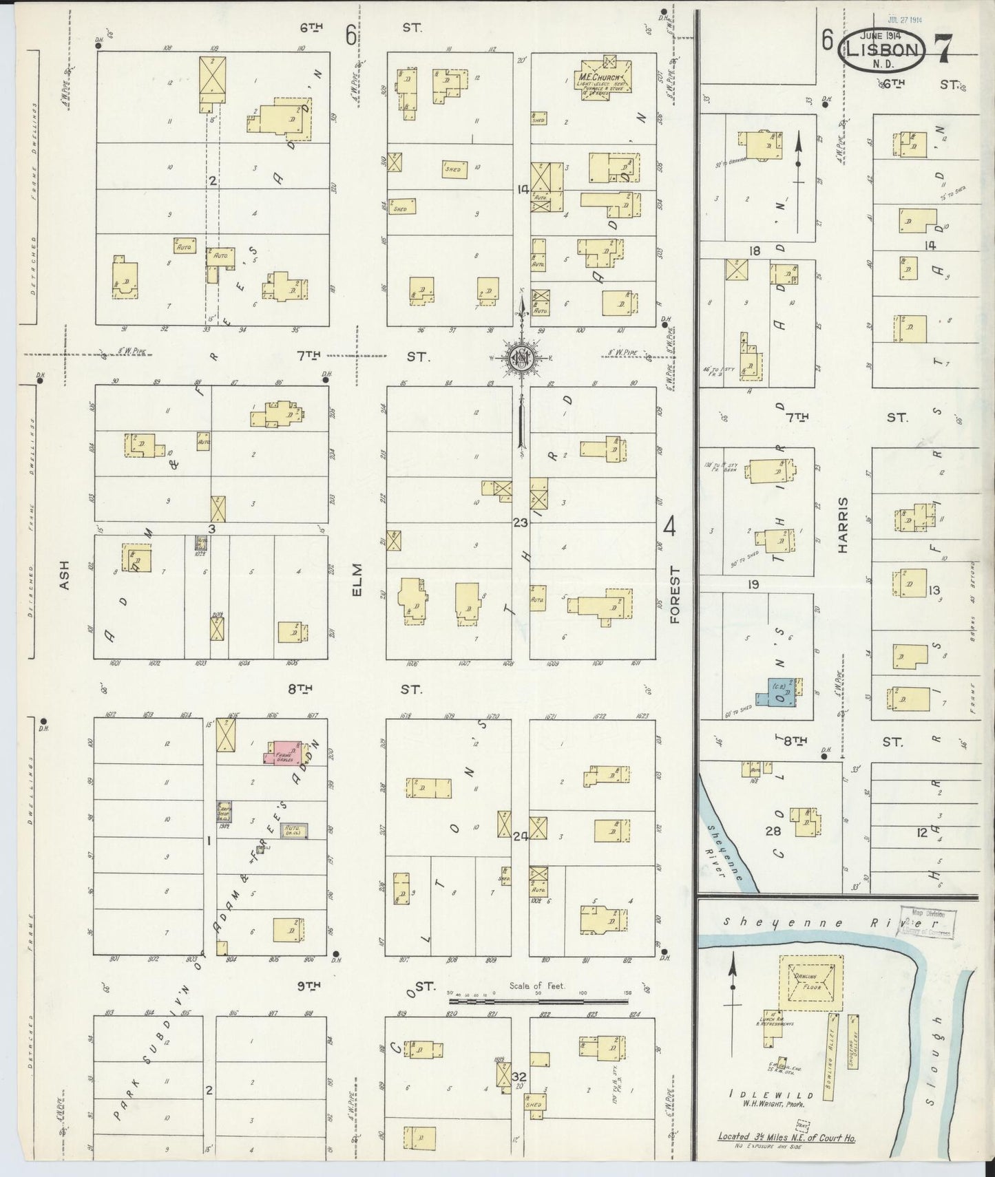 Sanborn Fire Insurance Map from Lisbon, Ransom County, North Dakota (1914), Sheet #0007 - Complete Map Set gallery image, historic Sanborn map, vintage wall art, North Dakota North Dakota