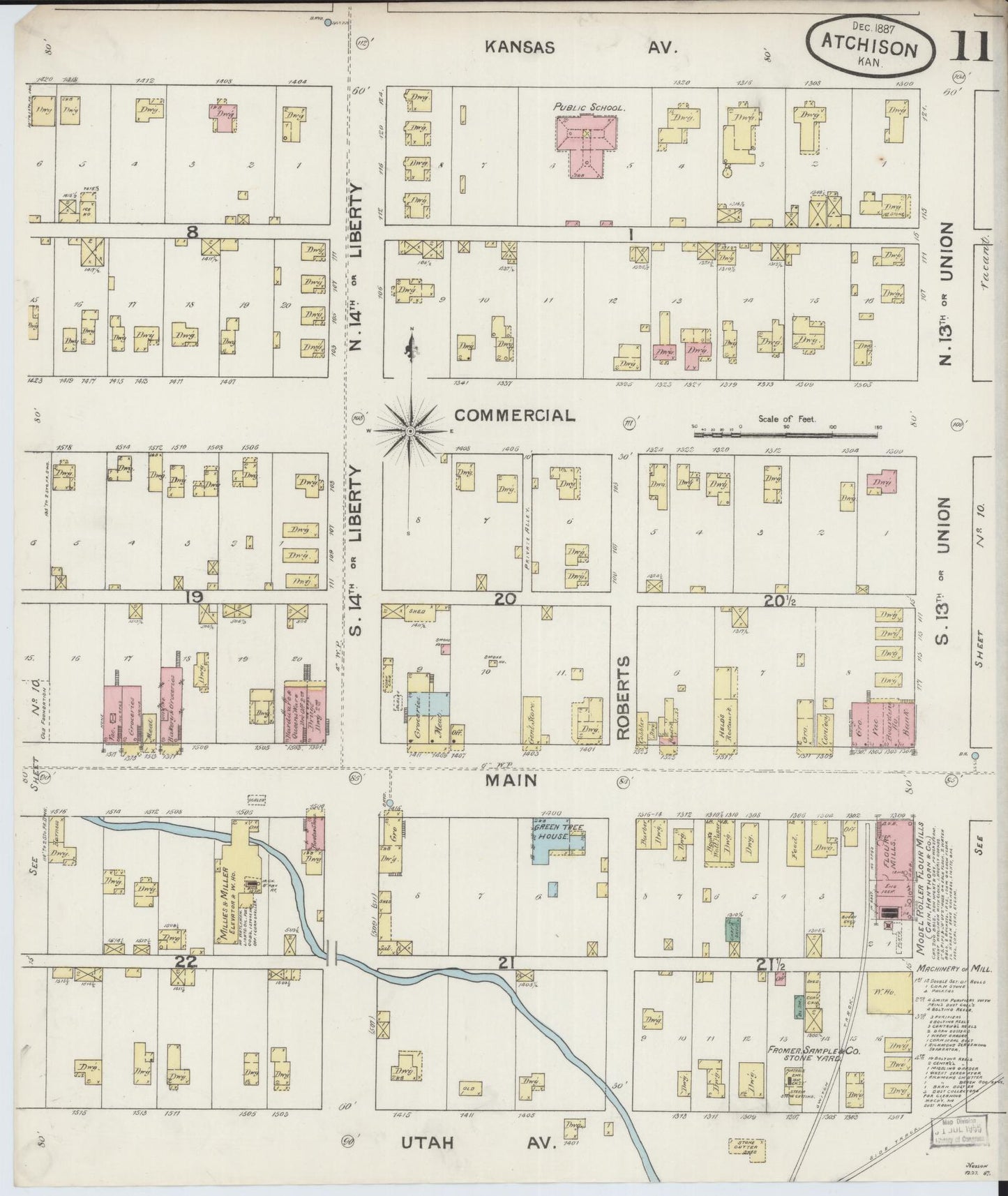 Sanborn Fire Insurance Map from Atchison, Atchison County, Kansas (1887), Sheet #0011 - Historic Sanborn Fire Insurance Map Print, vintage old map wall art, antique decor, genealogy gift, Kansas Kansas map