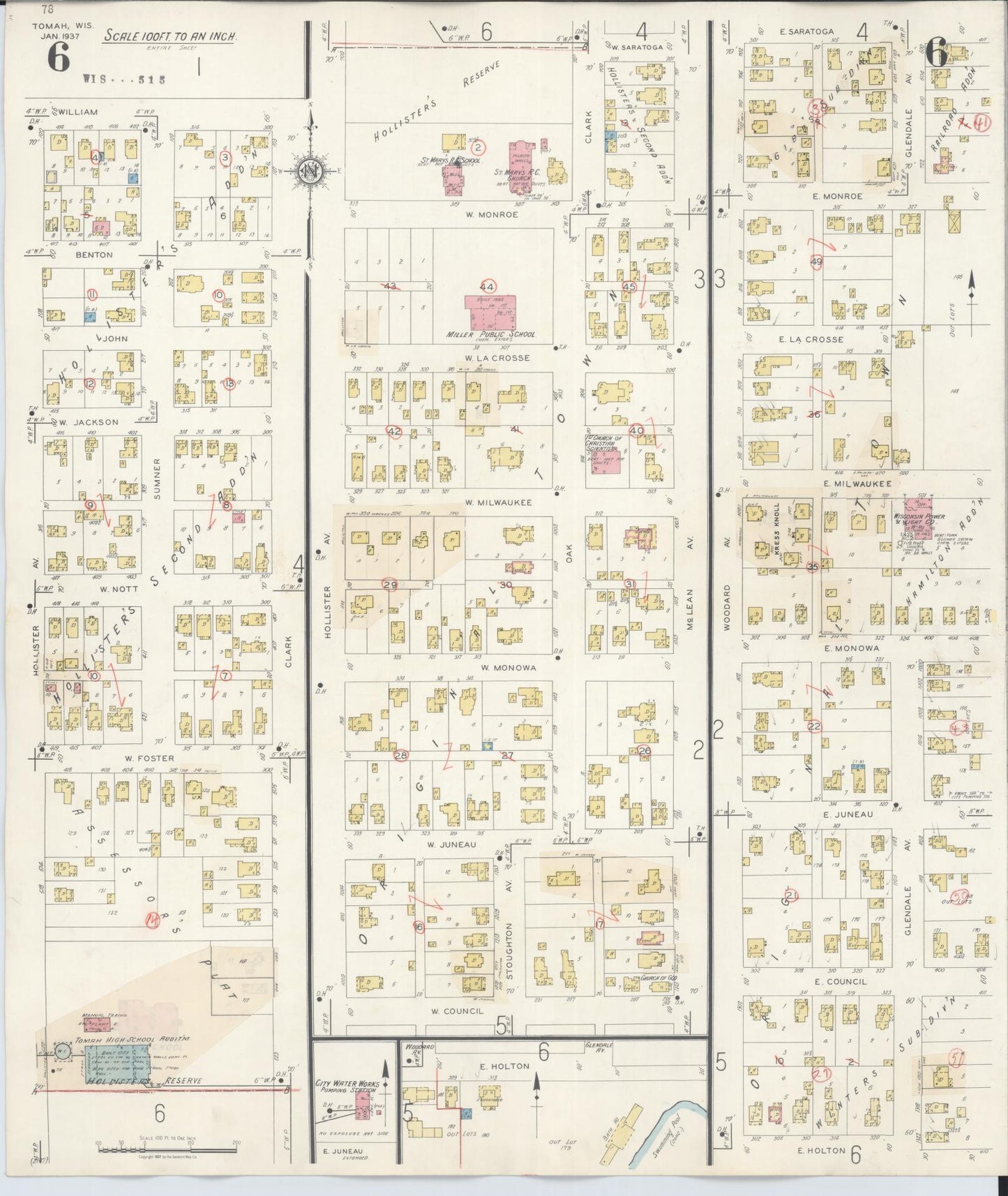 Sanborn Fire Insurance Map from Tomah, Monroe County, Wisconsin (1944), Sheet #0006 - Historic Sanborn Fire Insurance Map Print, vintage old map wall art, antique decor, genealogy gift, Wisconsin Wisconsin map