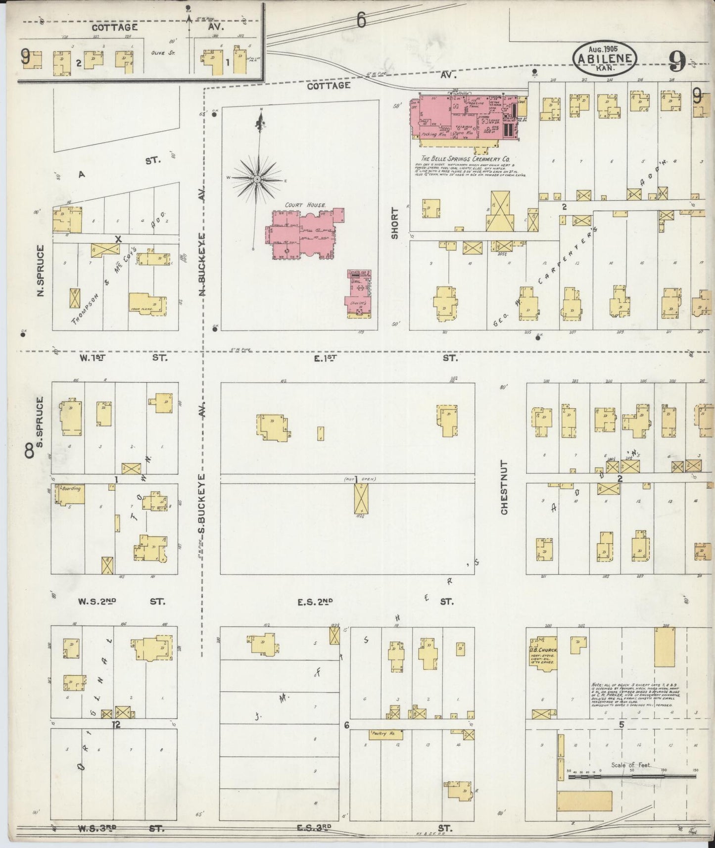 Sanborn Fire Insurance Map from Abilene, Dickinson County, Kansas (1905), Sheet #0009 - Complete Map Set gallery image, historic Sanborn map, vintage wall art, Kansas Kansas