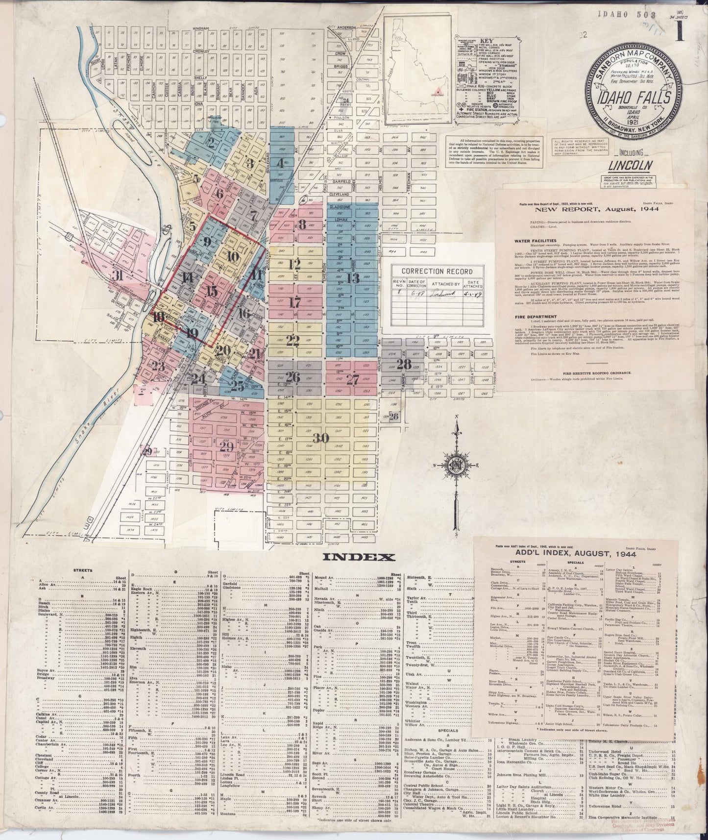 Sanborn Fire Insurance Map from Idaho Falls, Bonneville County, Idaho (1948), Sheet #0001 - Historic Sanborn Fire Insurance Map Print, vintage old map wall art, antique decor, genealogy gift, Idaho Idaho map
