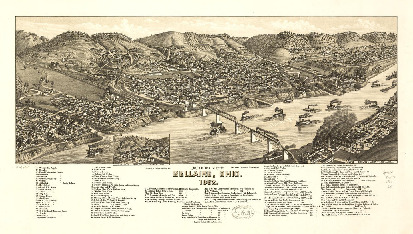 Bird's eye view of Bellaire, Ohio 1882. (1882) – Historic Bird’s-Eye View Panorama Print