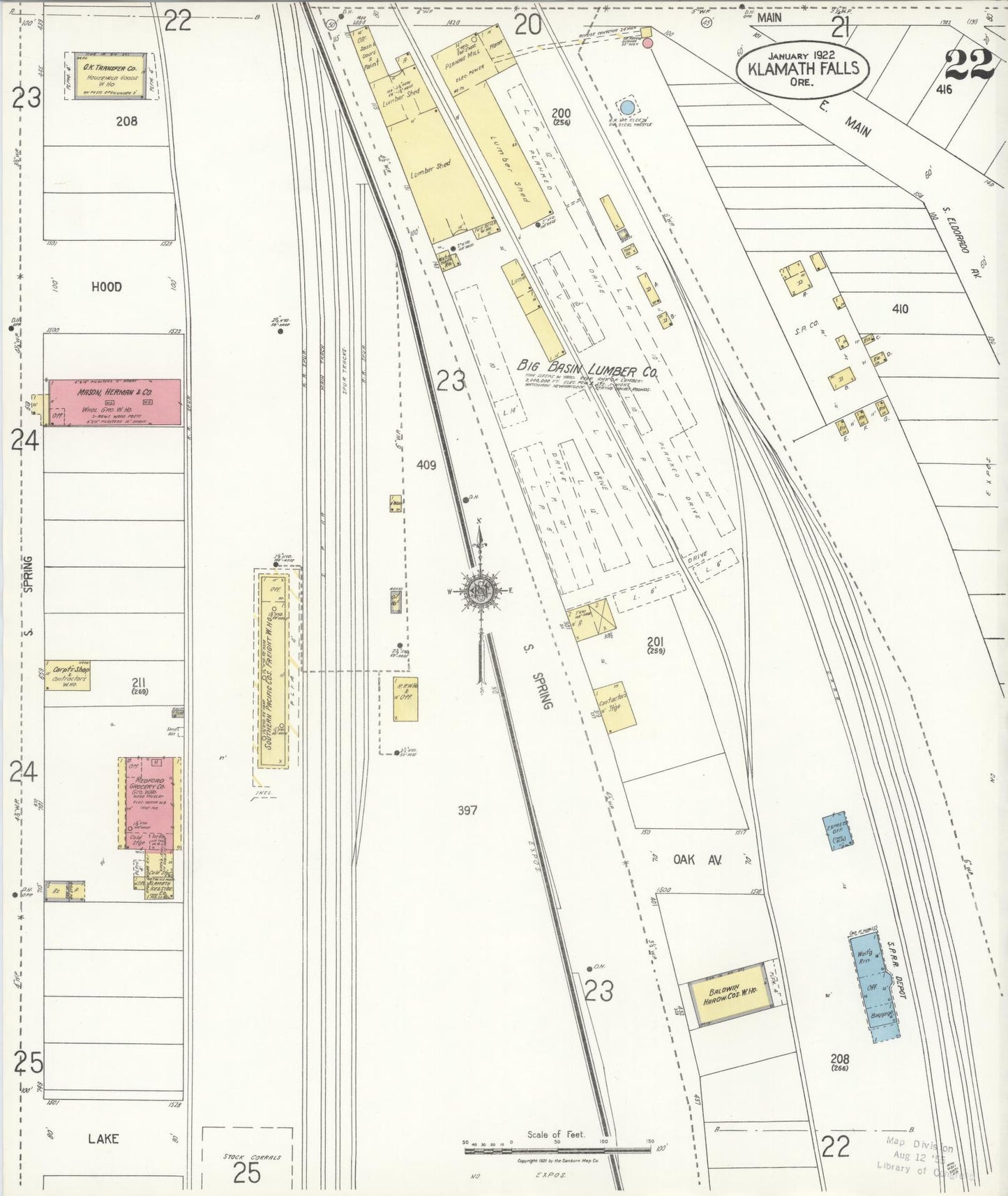 Sanborn Fire Insurance Map from Klamath Falls, Klamath County, Oregon (1921), Sheet #0022 - Historic Sanborn Fire Insurance Map Print, vintage old map wall art, antique decor, genealogy gift, Oregon Oregon map