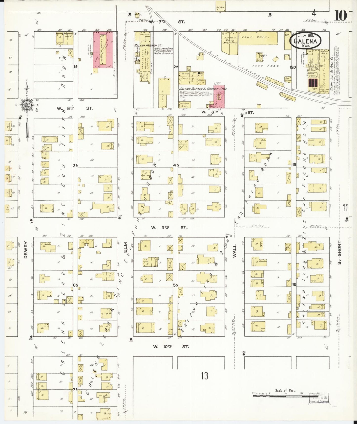 Sanborn Fire Insurance Map from Galena, Cherokee County, Kansas (1911), Sheet #0010 - Historic Sanborn Fire Insurance Map Print, vintage old map wall art, antique decor, genealogy gift, Kansas Kansas map