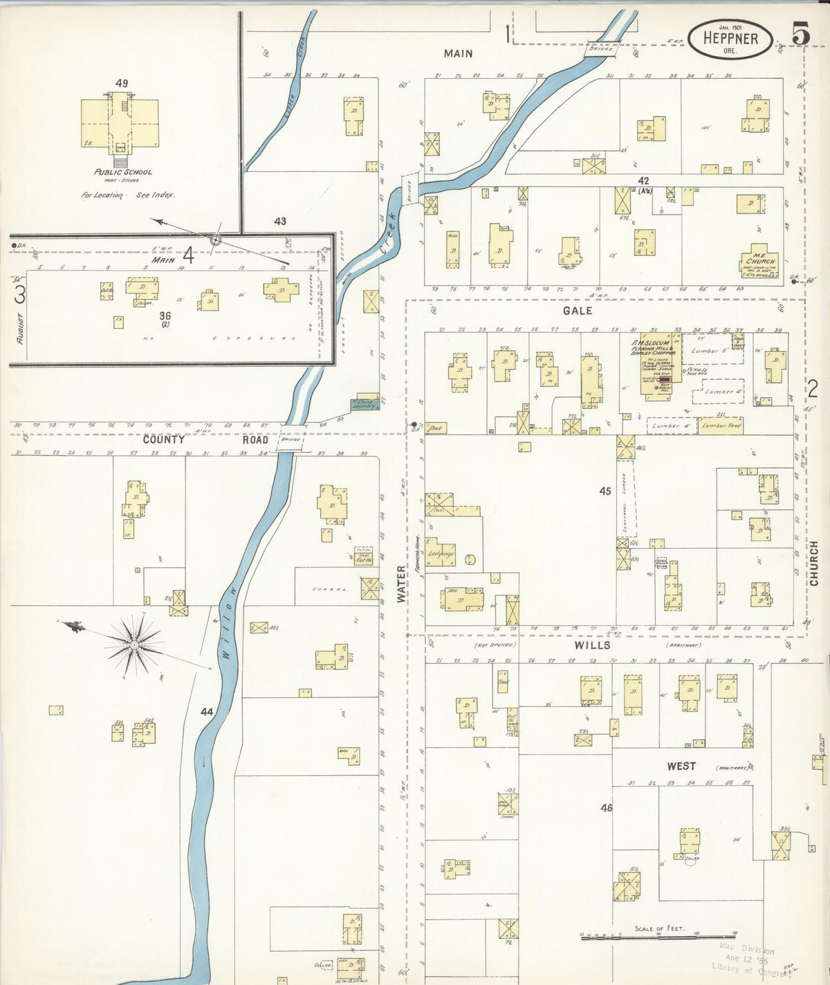 Sanborn Fire Insurance Map from Heppner, Morrow County, Oregon (1901), Sheet #0005 - Historic Sanborn Fire Insurance Map Print, vintage old map wall art, antique decor, genealogy gift, Oregon Oregon map