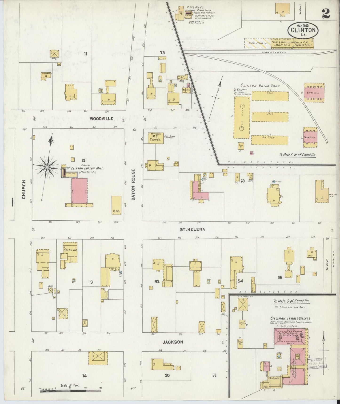 Sanborn Fire Insurance Map from Clinton, East Feliciana Parish, Louisiana (1903), Sheet #0002 - Complete Map Set gallery image, historic Sanborn map, vintage wall art, Louisiana Louisiana