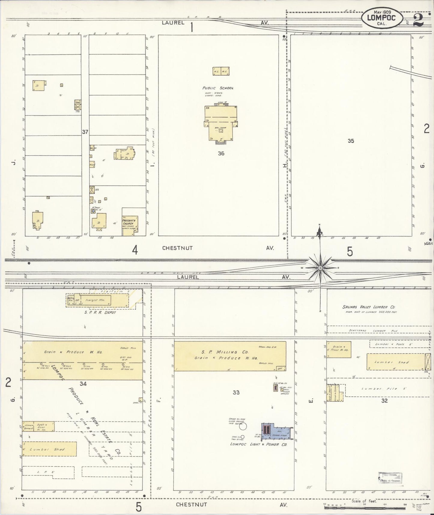 Sanborn Fire Insurance Map from Lompoc, Santa Barbara County, California (1909), Sheet #0002 - Historic Sanborn Fire Insurance Map Print, vintage old map wall art, antique decor, genealogy gift, California California map