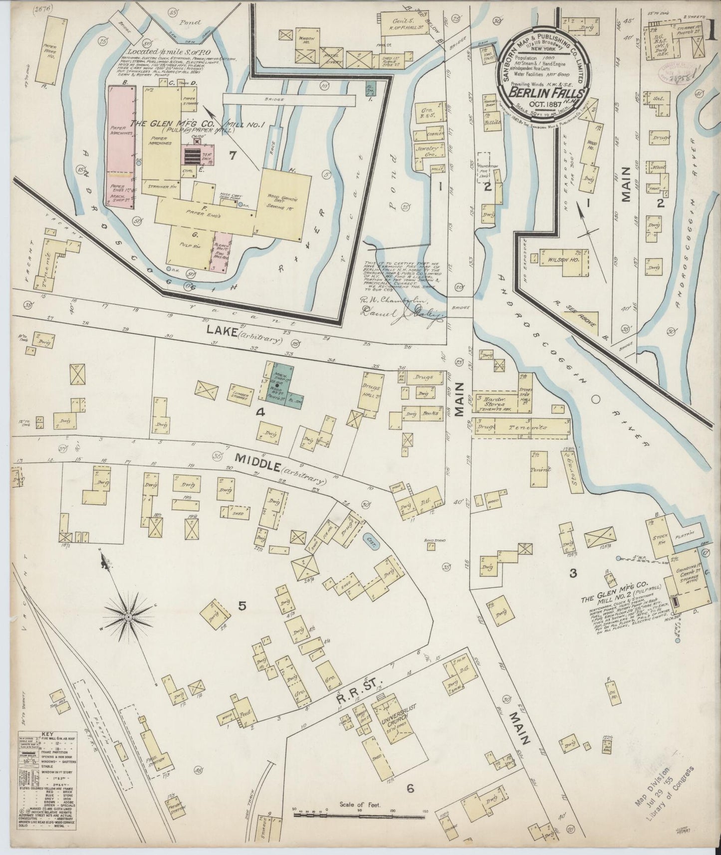 Sanborn Fire Insurance Map from Berlin, Coos County, New Hampshire. (1887) – Historic Sanborn Fire Insurance Map Print