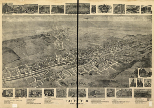 Aero view of Bluefield, West Virginia 1911 (1911) – Historic Bird’s-Eye View Panorama Print