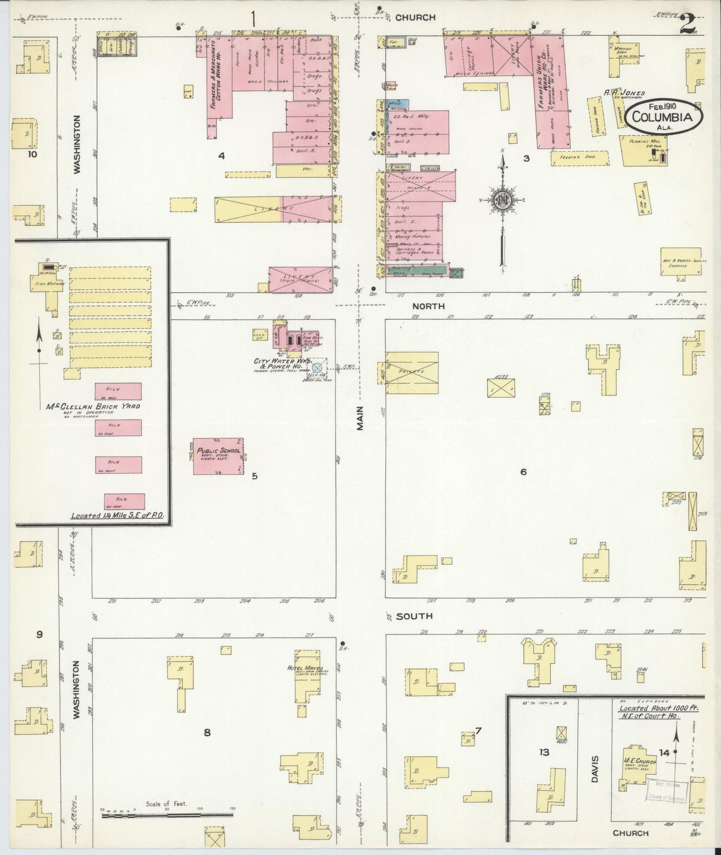 Sanborn Fire Insurance Map from Columbia, Houston County, Alabama (1910), Sheet #0002 - Complete Map Set gallery image, historic Sanborn map, vintage wall art, Alabama Alabama
