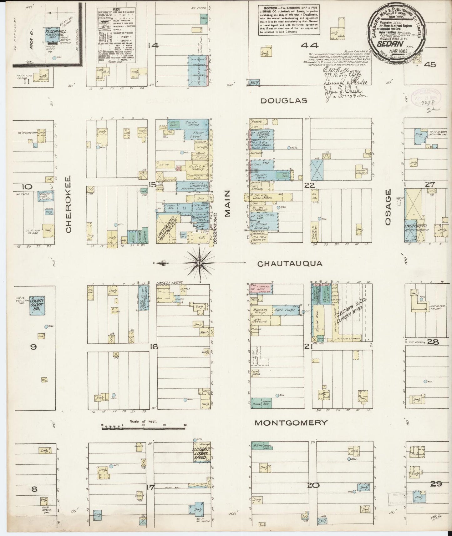 Sanborn Fire Insurance Map from Sedan, Chautauqua County, Kansas (1885), Sheet #0001 - Historic Sanborn Fire Insurance Map Print, vintage old map wall art, antique decor, genealogy gift, Kansas Kansas map