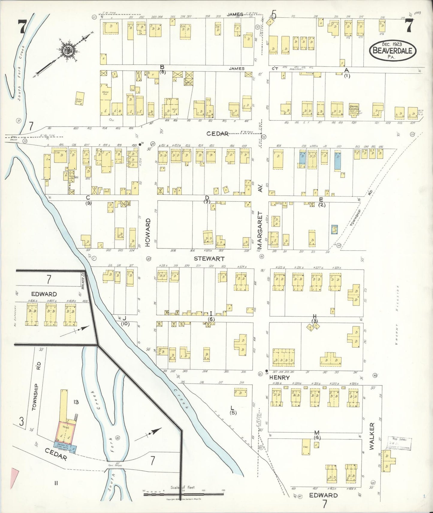 Sanborn Fire Insurance Map from Beaverdale, Cambria County, Pennsylvania (1923), Sheet #0007 - Historic Sanborn Fire Insurance Map Print, vintage old map wall art, antique decor, genealogy gift, Pennsylvania Pennsylvania map