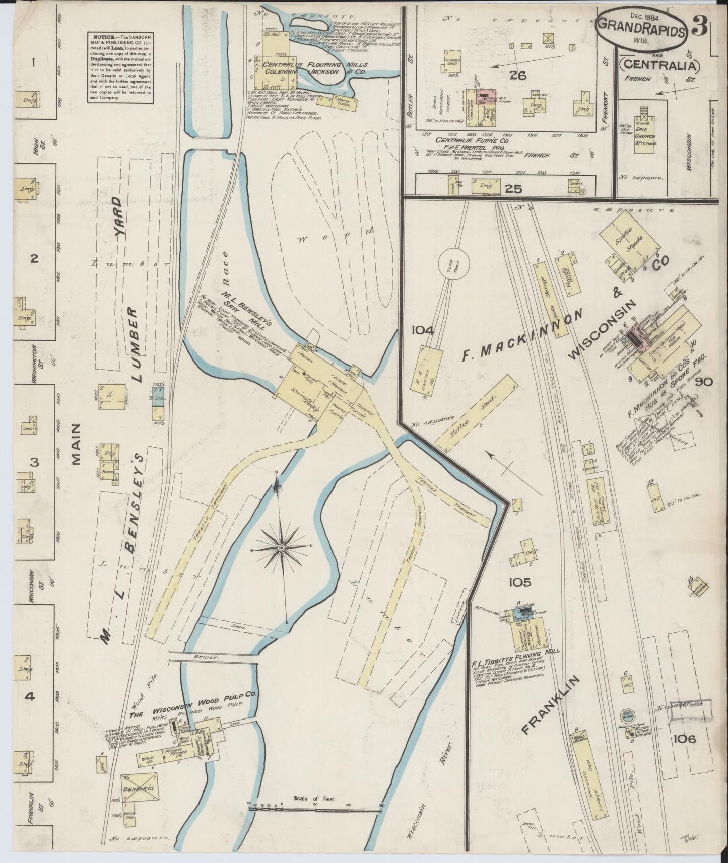 Sanborn Fire Insurance Map from Grand Rapids, Wood County, Wisconsin (1884), Sheet #0003 - Complete Map Set gallery image, historic Sanborn map, vintage wall art, Wisconsin Wisconsin