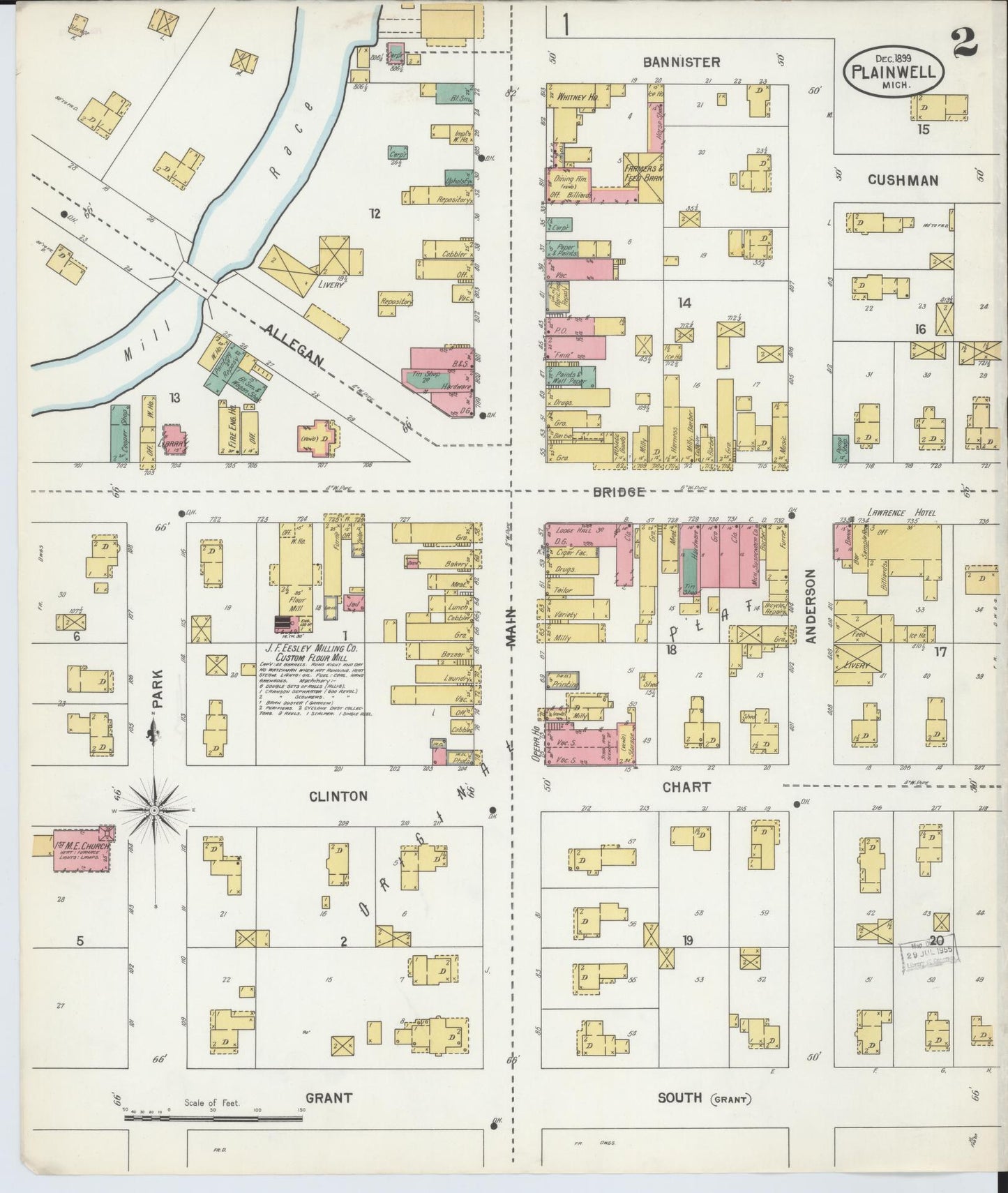 Sanborn Fire Insurance Map from Plainwell, Allegan County, Michigan (1899), Sheet #0002 - Complete Map Set gallery image, historic Sanborn map, vintage wall art, Michigan Michigan