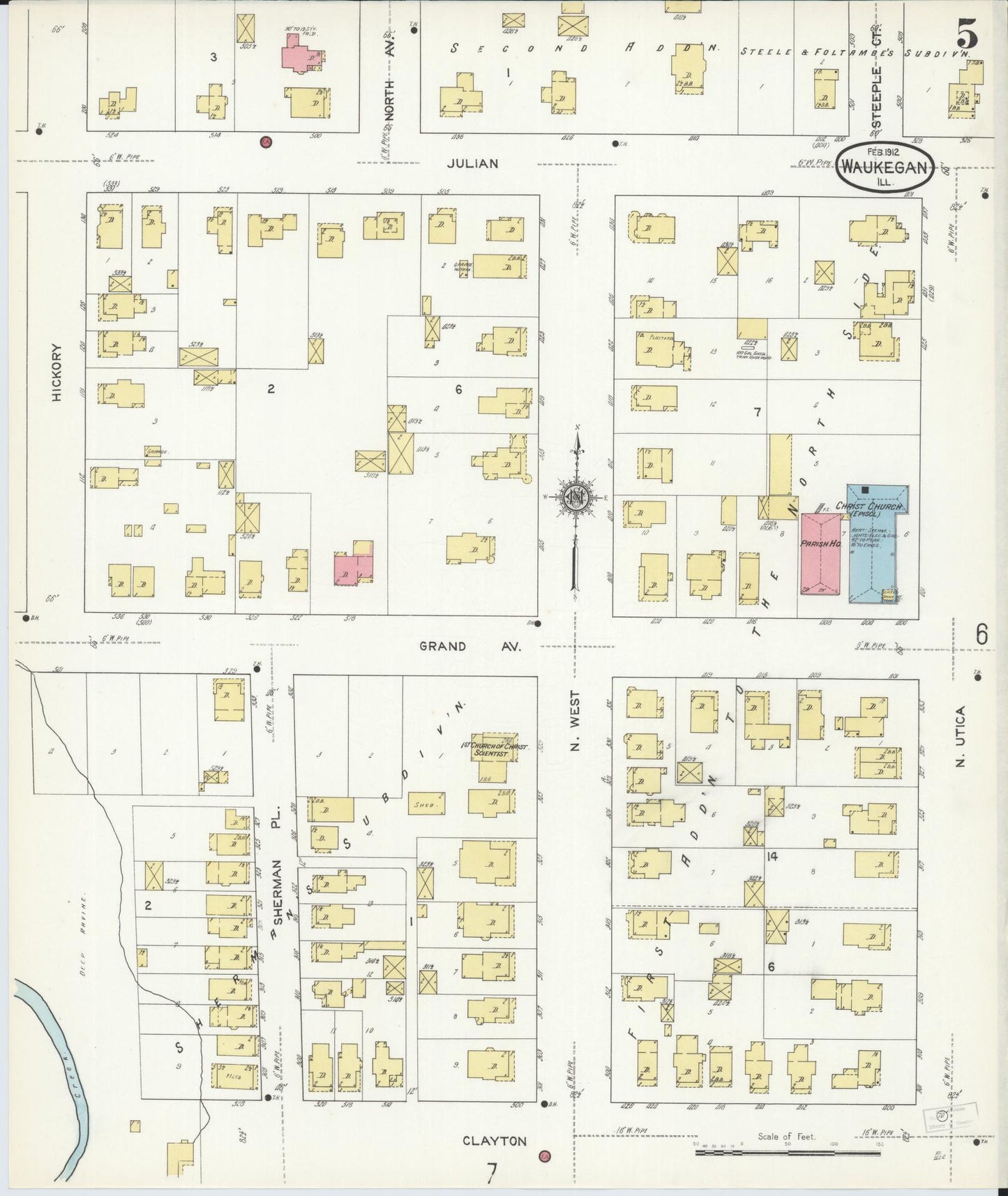 Sanborn Fire Insurance Map from Waukegan, Lake County, Illinois. (1912), Sheet 5 – Historic Sanborn Fire Insurance Map Print