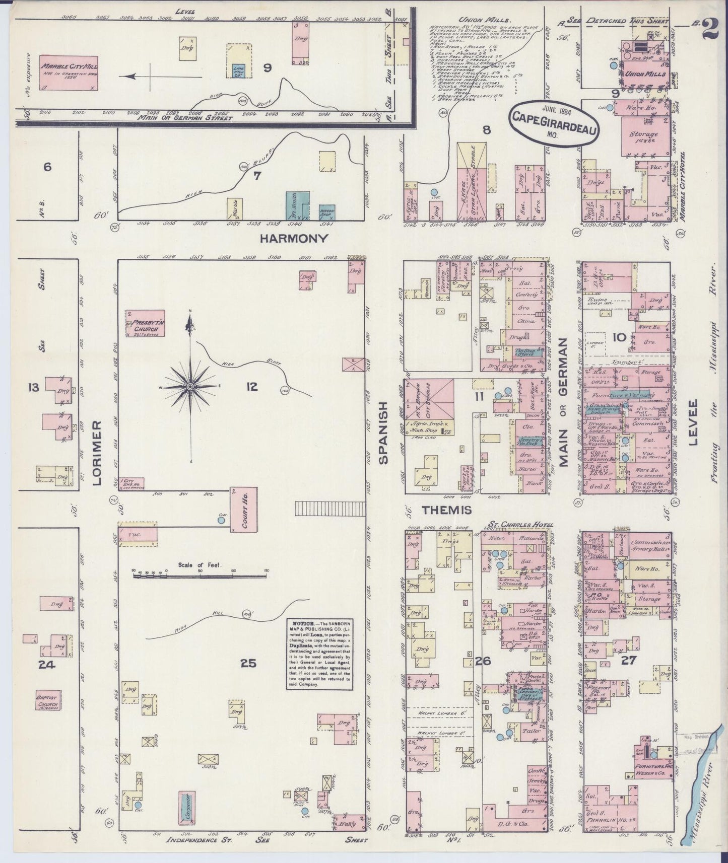 Sanborn Fire Insurance Map from Cape Girardeau, Cape Girardeau County, Missouri (1884), Sheet #0002 - Historic Sanborn Fire Insurance Map Print, vintage old map wall art, antique decor, genealogy gift, Missouri Missouri map