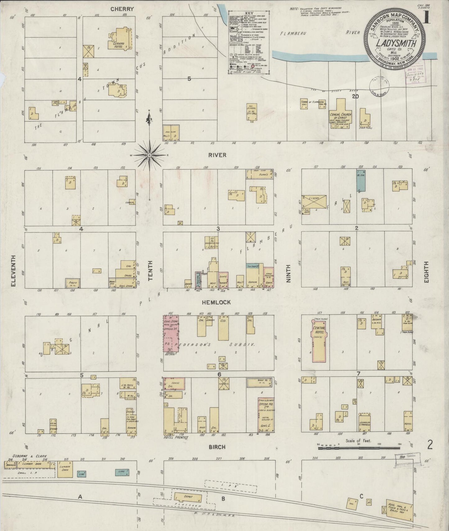 Sanborn Fire Insurance Map from Ladysmith, Rusk County, Wisconsin (1902), Sheet #0001 - Historic Sanborn Fire Insurance Map Print, vintage old map wall art, antique decor, genealogy gift, Wisconsin Wisconsin map